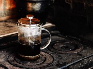french press on the heater