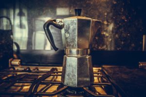 moka pot on the fire