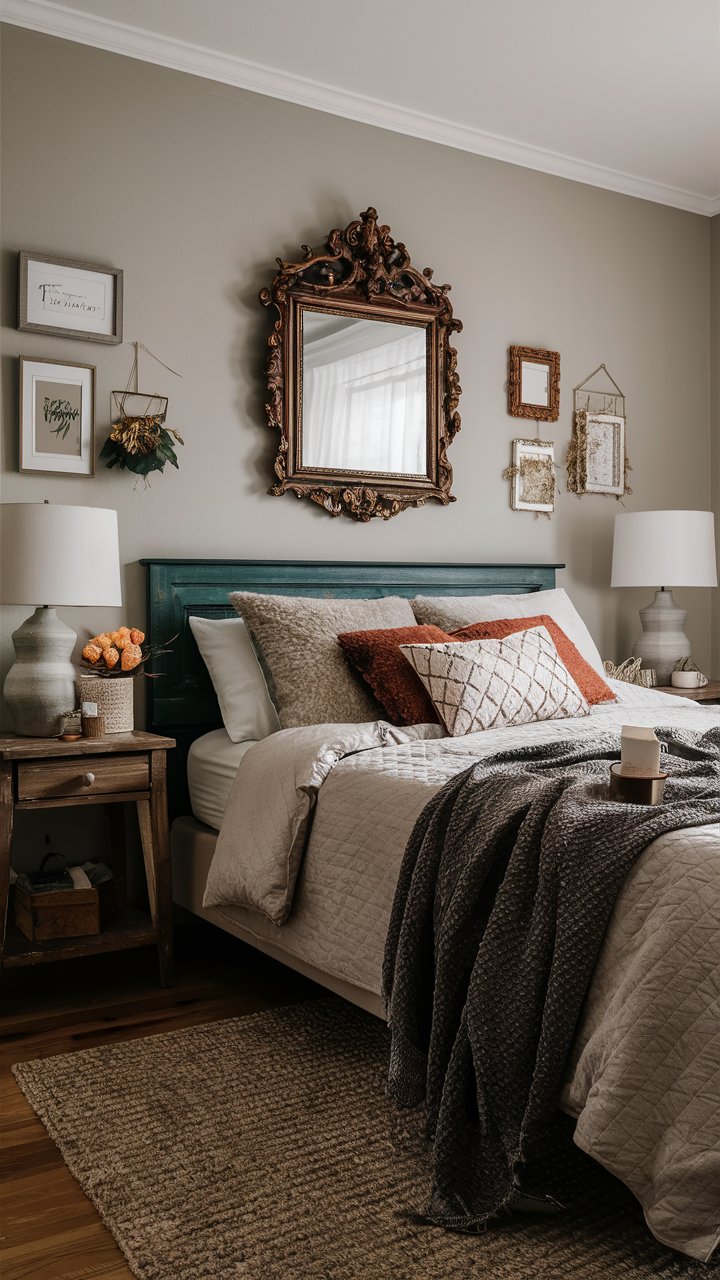 Include vintage-inspired decor pieces like an antique mirror or distressed frames.